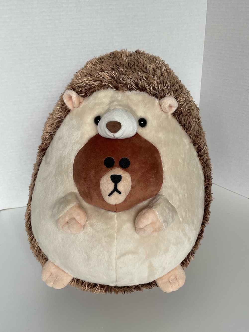 LINE FRIENDS Brown Bear Wannabe Hedgehog Large Plush ~14" NWT